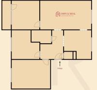 Grundriss einer 4-Zimmer-Wohnung mit Eingang und Raumaufteilung.