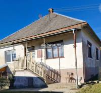 Ein Einfamilienhaus in Malá Lehota mit einem Schrägdach, einer Treppe und einem Garten.