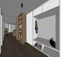 Innenraum einer 2-Zimmer-Wohnung mit Holzdekor, Einbauschränken und einem hellen Wohnbereich.