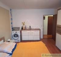 Schlafzimmer im Einfamilienhaus mit Waschmaschine, Schrank und Dekor aus Holzboden.