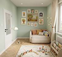 Kinderzimmer mit Sofa, Spielzeug und dekorativen Bildern in einer 3-Zimmer-Wohnung.