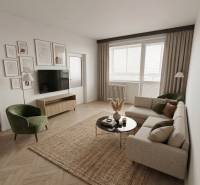 Wohnzimmer in einer 3-Zimmer-Wohnung mit Holzboden und grünem Sessel.