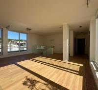 Wohnzimmer in einer 4-Zimmer-Wohnung mit Holzboden und großen Fenstern.