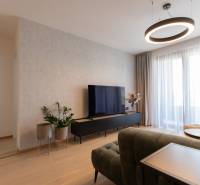 Wohnbereich in einer 2-Zimmer-Wohnung mit Holzboden und Fernseher.