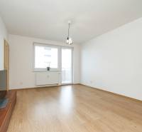 Wohnzimmer in einer 2-Zimmer-Wohnung mit Holzboden und Fernseher.