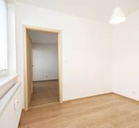 Ein Zimmer mit Holzboden und Eingangstüren in einer Zweizimmerwohnung.