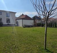 Garten bei einer 3-Zimmer-Wohnung in der Gábora Steiner Straße, Trnava, mit jungen Bäumen.