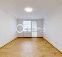 Ein Zimmer mit Holzboden und weißen Wänden in einer Einzimmerwohnung.
