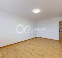 Ein leerer Raum mit einem Holzboden und Holztüren in einer Einzimmerwohnung.