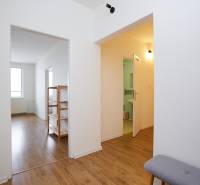 Innenraum einer 3-Zimmer-Wohnung mit Holzboden, umfasst Flur und Badezimmer.