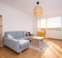 Wohnzimmer einer 3-Zimmer-Wohnung mit Sofa, Sessel und Holzboden.