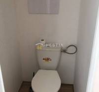 Toilette mit Holzboden in einer 2-Zimmer-Wohnung.