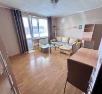 Wohnzimmer einer Zweizimmerwohnung mit Holzboden und hellen Möbeln.