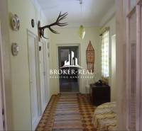 Ein Flur in einem Einfamilienhaus mit Jagdtrophäen und traditionellen Dekorationen.