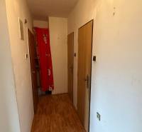 Der Flur in einer 3-Zimmer-Wohnung mit einem Boden in Holzoptik und weißen Wänden.