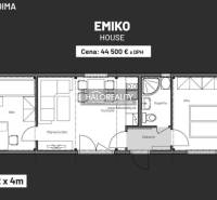 Der Grundriss des Hauses Emiko umfasst eine Küche, ein Wohnzimmer und ein Badezimmer, ideal für Grundstücke - Wohnen.