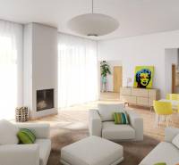 Ein Interieur mit Holzboden, bequemen Sitzgelegenheiten und Dekorationen in einem Einfamilienhaus.