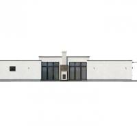 Ein einstöckiges Einfamilienhaus in Dolná Seč mit minimalistischer Fassade und verglasten Flächen.