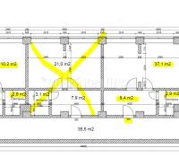 Grundriss der Büros mit genauen Raummaßen, insgesamt 37,1 m2.