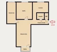 Grundriss einer 3-Zimmer-Wohnung mit Schlafzimmer, Kinderzimmer, Küche und Wohnzimmer mit Balkon.