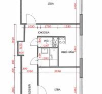 Grundriss einer 2-Zimmer-Wohnung mit der Anordnung der Zimmer und der Küche.