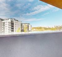 Blick vom Balkon auf moderne Gebäude in Bratislava - Karlova Ves, Staré Grunty.