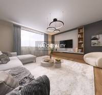 Wohnzimmer in einer 4-Zimmer-Wohnung mit einem bequemen Sofa und einem Boden in Holzoptik.