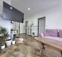 Wohnzimmer mit Fernseher, Pflanzen und Holzboden in einem Einfamilienhaus.