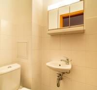 Badezimmer mit Toilette, Waschbecken und Spiegel in einer 3-Zimmer-Wohnung.