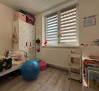 Kinderzimmer in einem Einfamilienhaus mit einem Boden in Holzoptik, voll mit Spielzeug und Büchern.