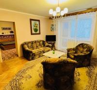 Wohnzimmer in einer 3-Zimmer-Wohnung mit Sofa, Sessel und Holzboden.