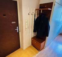 Eingangsflur mit Garderobe, Schrank und Boden mit Holzdekor in einer 3-Zimmer-Wohnung.