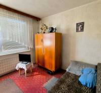 Ein Zimmer in einer 3-Zimmer-Wohnung mit einem Schrank, einem Sofa und einem kleinen Bildschirm.