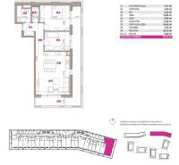 Grundriss einer 3-Zimmer-Wohnung in Bratislava - Ružinov umfasst Zimmer, Küche und Balkon.