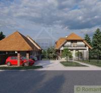 Ein Einfamilienhaus in Šiatorská Bukovinka mit einem Unterstand, einem Auto und reichlich Grün.