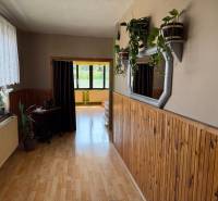 Ein Flur in einem Einfamilienhaus mit einem Boden in Holzoptik und Zimmerpflanzen an der Wand.