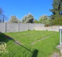 Garten beim Haus mit Rasen, modernem Zaun und Leuchten in der Boskovičova-Straße in Bratislava.