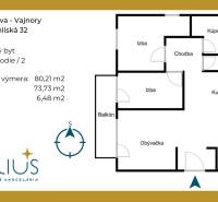 Grundriss einer 3-Zimmer-Wohnung in der Uhliská-Straße, Bratislava - Vajnory, mit Balkon.