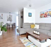 Wohnzimmer in einer 3-Zimmer-Wohnung mit Sofa, Dekorationen und Holzboden.