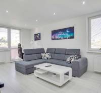 Helles Wohnzimmer mit Sofa und Holzboden in einer 2-Zimmer-Wohnung.