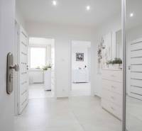 Heller Eingangsflur in einer 2-Zimmer-Wohnung mit modernem Dekor und hängenden Bildern.