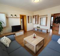 Helles Wohnzimmer mit Sofa und Holzboden in einer 3-Zimmer-Wohnung.