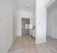 Eingangsflur mit weißen Wänden und einem Boden in Holzoptik in einer 3-Zimmer-Wohnung.