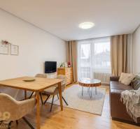 Wohnzimmer in einer Ferienwohnung mit einem gemütlichen Sofa und einem Boden in Holzoptik.
