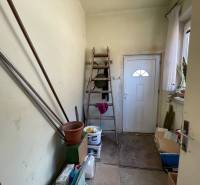 Úložný priestor s rebríkom, dverami a kvetmi v rodinnom dome.