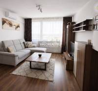 Wohnzimmer in einer 4-Zimmer-Wohnung mit Holzboden, Sofa und Fernseher.