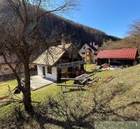 Eine Hütte in Moštenica, umgeben von Natur und Bäumen am Hang.