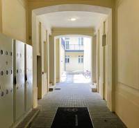 Flur mit karierten Fliesen, Fahrrad im Hintergrund, 2-Zimmer-Wohnung in der Konventná-Straße.