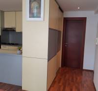 Innenraum einer 3-Zimmer-Wohnung mit Holzboden, Küche und Einbauschrank.