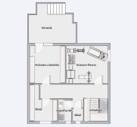 Der Grundriss des Einfamilienhauses umfasst eine Veranda, ein Heimfitnessstudio, eine Waschküche und einen Abstellraum.